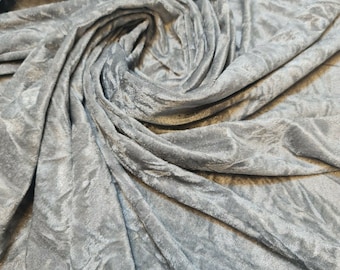 Silver Grey Crushed Velvet Fabric Material Stretch Velour 150cm wide sold by the metre Velvet for Upholstery, Curtains, Tablecloth, Costumes
