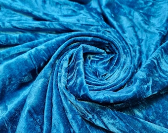 Turquoise Crushed Velvet Fabric Material Stretch Velour 150cm wide sold by the metre - Velvet for Upholstery, Curtains, Tablecloth, Costumes