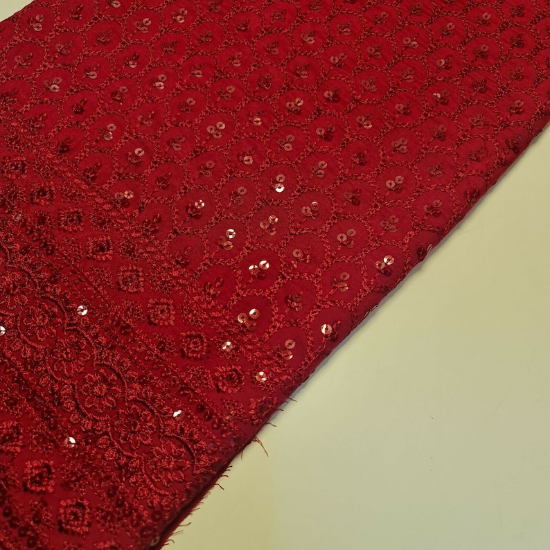 Red Broderie Anglais Viscose Fabric with Sequins – Soft Embroidered Craft & Dress Fabric – 44" Wide by the Metre image 2