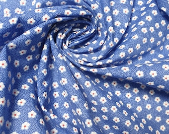 Blue Ditsy Flower Vintage Floral Polycotton Fabric Dress Craft Quilting Material 45" By The Meter