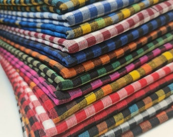 Premium 100% Cotton Gingham 1/8&quot; Plaid Woven Check Khadi Soft Linen Handloom Dress Craft Fabric Material 36&quot; - 91 cm Wide