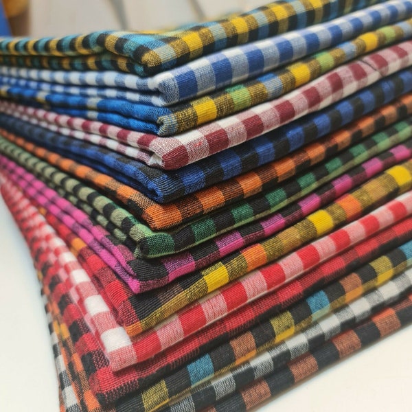 Premium 100% Cotton Gingham 1/8" Plaid Woven Check Khadi Soft Linen Handloom Dress Craft Fabric Material 36" - 91 cm Wide