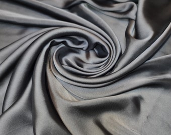 Grey- 2 Glossy Charmeuse Satin Fabric Silk-Feel Polyester Bridal Dress Material 58" Soft Flowing Satin Weave Gowns, Lining Crafts