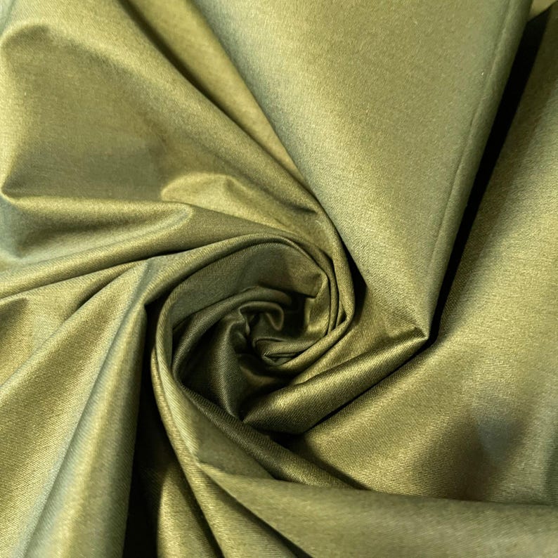 100% Cotton Sateen Lining Fabric – Premium Soft Material for Curtains, Dressmaking & Craft, 44" Wide by the Meter Olive Green