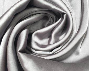 Space Grey Glossy Charmeuse Satin Fabric Silk-Feel Polyester Bridal Dress Material 58" Soft Flowing Satin Weave Gowns, Lining Crafts