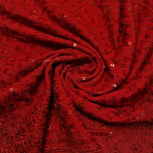 Red Broderie Anglais Viscose Fabric with Sequins – Soft Embroidered Craft & Dress Fabric – 44" Wide by the Metre image 1