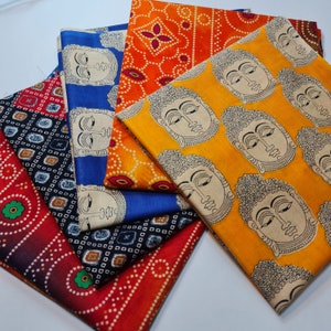 Hand Printed Buddha Kalamkari 100% Cotton Fabric Craft Quilting Patchwork Meter