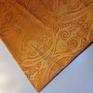 Luxurious Ornamental Paisley Gold Metallic Print Indian Poly Silk Banarasi Brocade Dress Craft Fabric Material 45" - 112cm Wide D#5 (Orange)