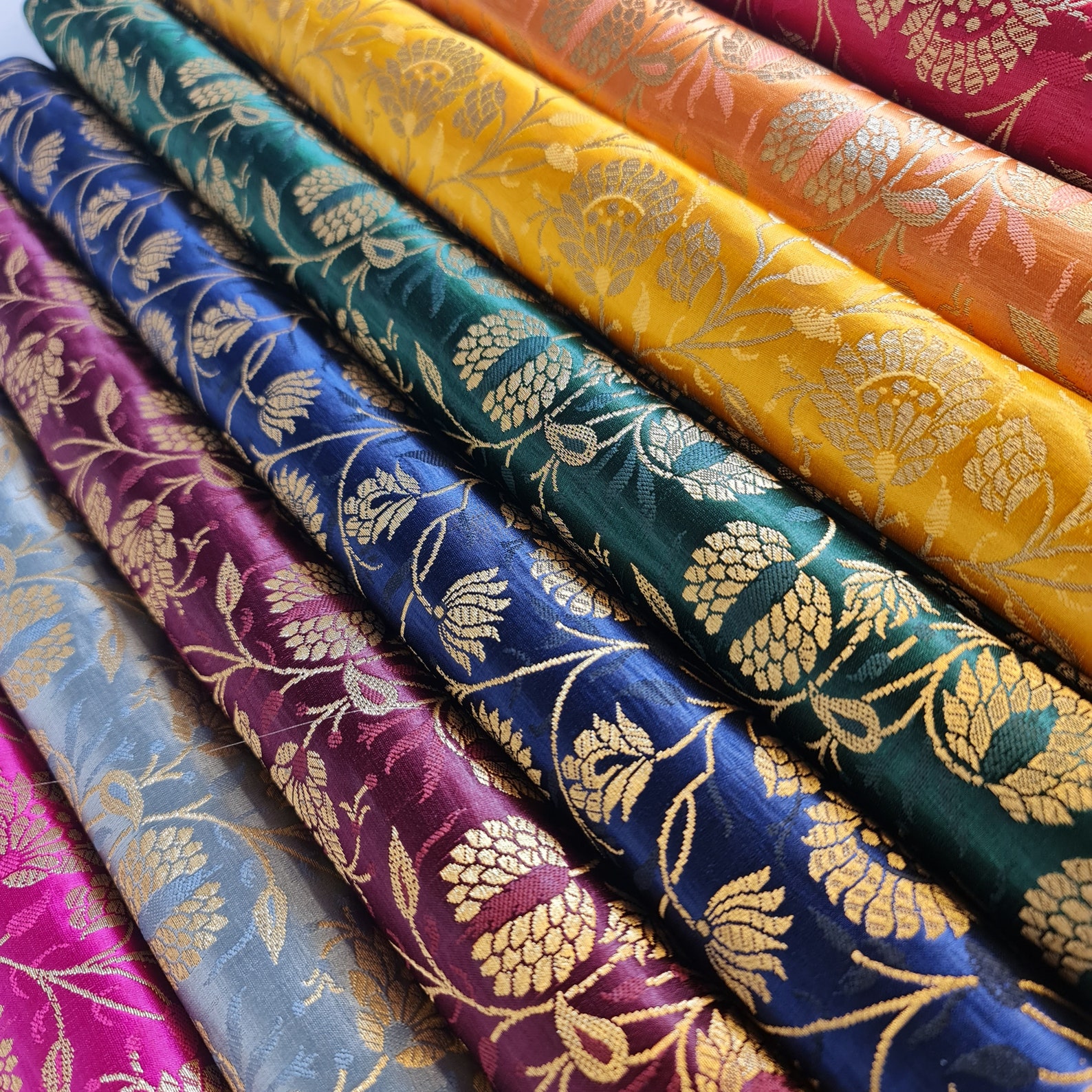 Ornamental Gold Metallic Print Indian Banarasi Brocade Fabric | Etsy