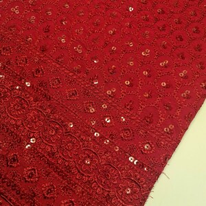 Red Broderie Anglais Viscose Fabric with Sequins – Soft Embroidered Craft & Dress Fabric – 44" Wide by the Metre image 3