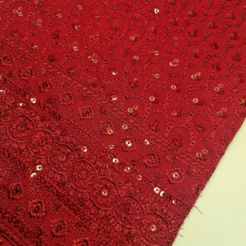 Red Broderie Anglais Viscose Fabric with Sequins – Soft Embroidered Craft & Dress Fabric – 44" Wide by the Metre image 3