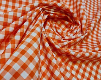 Orange Gingham Polycotton Fabric 1/4" Check Sewing Dressmaking Curtains 112cm 44" wide