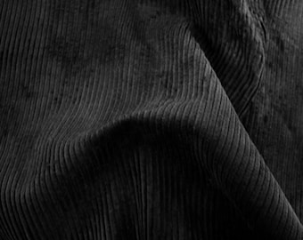 Black Italian 100% Cotton Corduroy Woven Velvet Fabric – Upholstery & Dressmaking Material – 58" Wide by the Meter