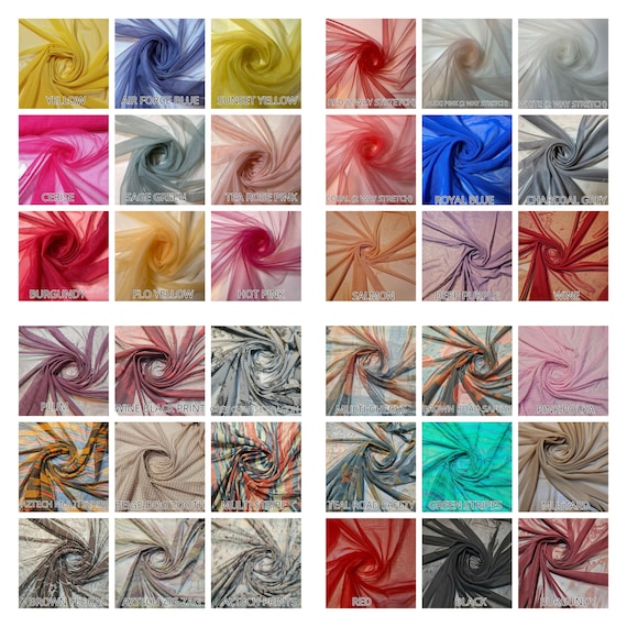 Premium Power Net Mesh Fabric – Sheer 4-Way / 2-Way Stretch Lining Material – 58" Wide by the Meter