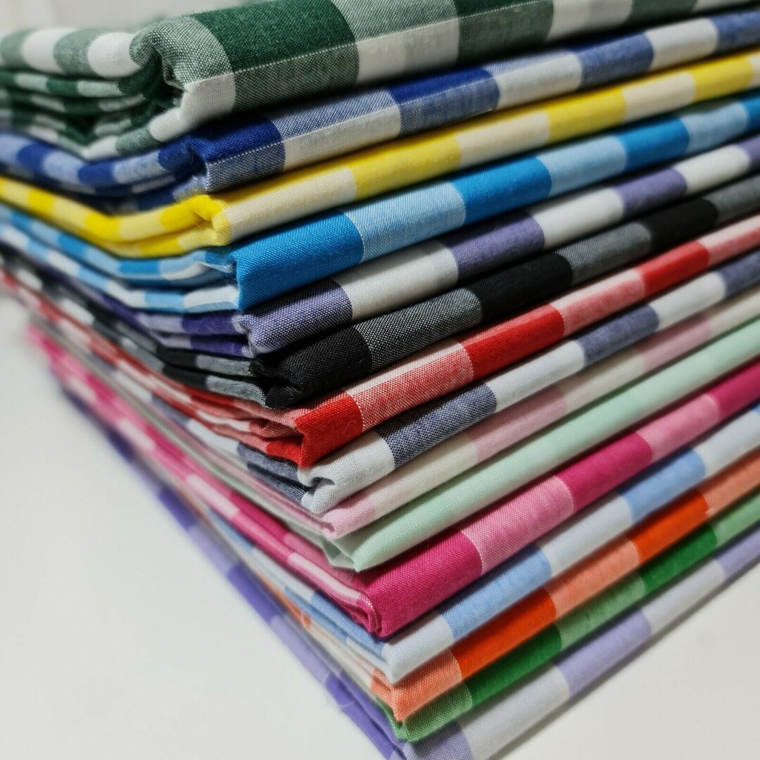 Polycotton Fabric Gingham 1" Check Material Dress Craft Uniform Checked ...