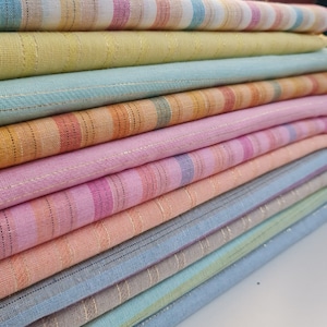 Soft Linen Look Lurex Stripe 100% Cotton Fabric Curtain Material Dress Craft 44"