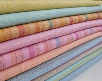 Soft Linen Look Lurex Stripe 100% Cotton Fabric Curtain Material Dress Craft 44"