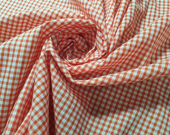 Orange Gingham Polycotton Fabric 1/8" Check Sewing Dressmaking Curtains 112cm 44" wide