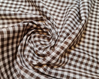 Brown Gingham Polycotton Fabric 1/4" Check Sewing Dressmaking Curtains 112cm 44" wide