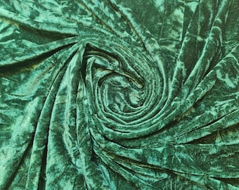 Bottle Green Crushed Velvet Fabric Material Stretch Velour 150cm wide sold by the metre Velvet for Upholstery, Curtains, Tablecloth, Costume