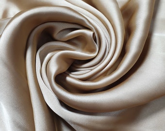 Champagne Gold Glossy Charmeuse Satin Fabric Silk-Feel Polyester Bridal Dress Material 58&quot; Soft Flowing Satin Weave Gowns, Lining Crafts