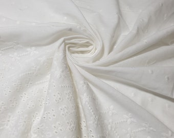100% Cotton Lawn Soft Broderie Anglaise Embroidery Border Dress Craft Fabric (44" - 112cm wide) - White