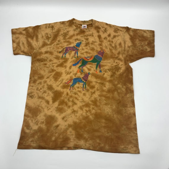 90s Single Stitch Tie Dye Wolf T-shirt Size XL Ma… - image 1