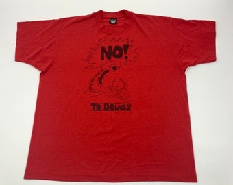 80s Calvin & Hobbs Just Say "No To Drugs"  T-shirt Size 2XL