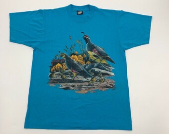 Vintage Single Stitch Bird Nature T-Shirt Talla L Made In USA