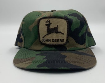 Vintage Camo John Deere Tractors Tonkin Trucker Hat Made in USA