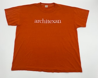 80s Orange Architexan Single Stitch Paper Thin T-shirt Size XL Made in USA