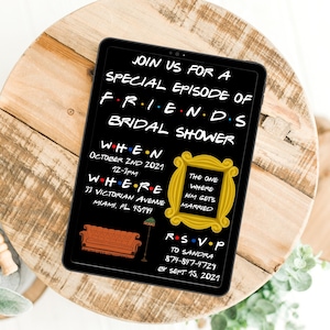 Digital Friends Theme Bridal Shower Party Invitation Template - Editable Custom Digital Printable