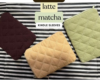 Espresso Matcha Latte Kindle Sleeve, Kindle Cover, Kindle Case, Bookish Gifts, Book Protector Padded Kindle Zipper Pouch Book Accessories