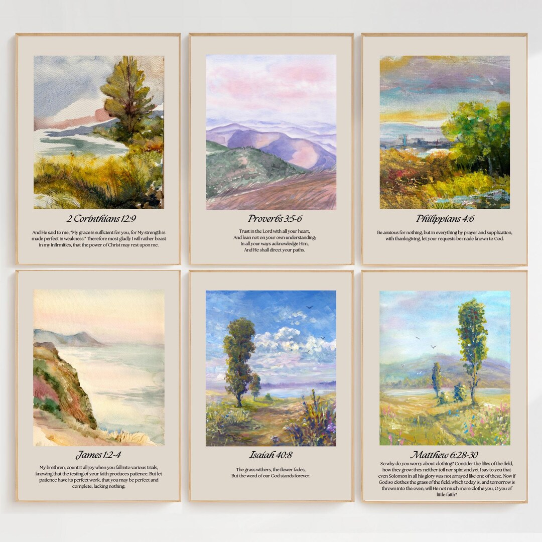 Christian Gallery Set of 6 Bible Verse Wall Art Scripture Printable ...
