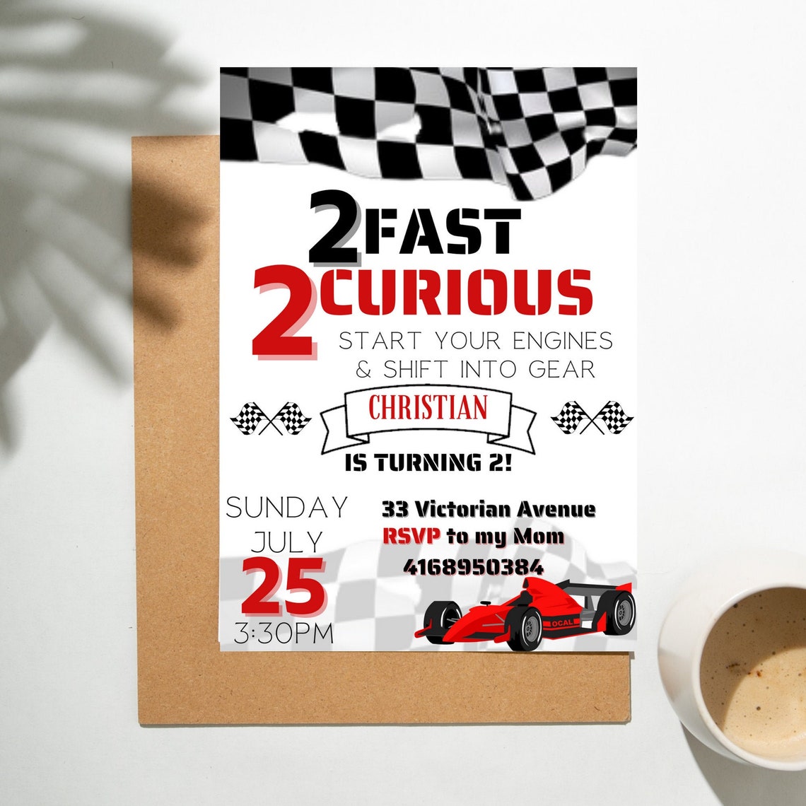 Race Car 2 Fast 2 Curious Birthday Party Invitation Evite Etsy France