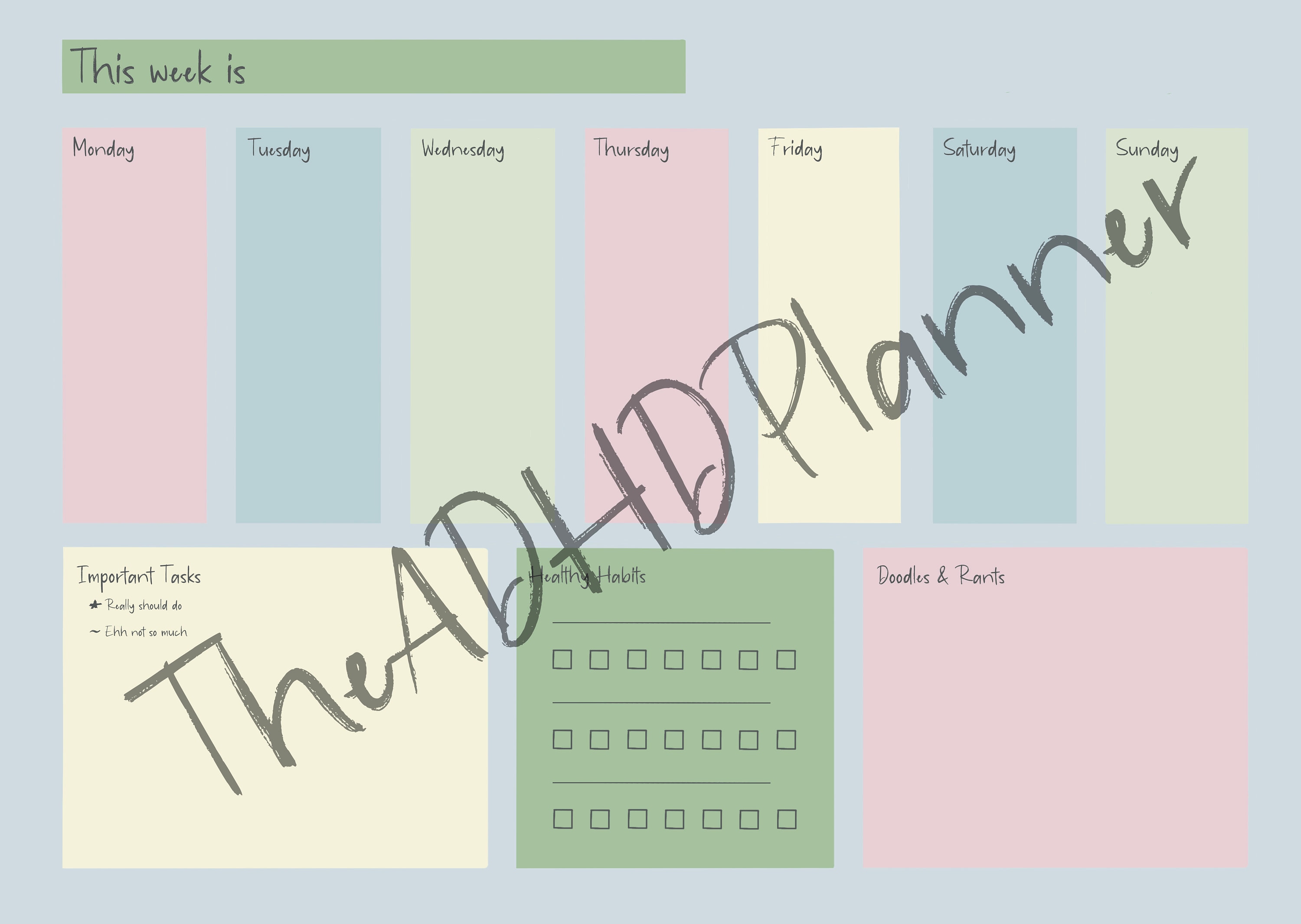 Printable weekly planner adhd planner colour planner etsy