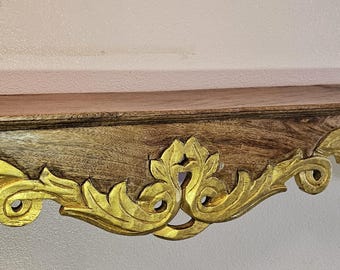 Antique Hand Carved and Crafted Quarter Sawn Solid Oak Shelf 30" x 6" X 7".