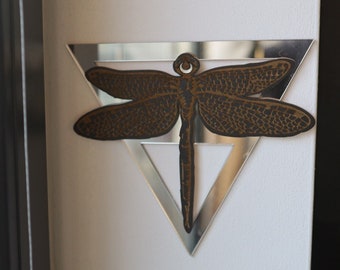 Dragonfly Wall decoration, Dragonfly with mirrors, Engraved Dragonfly Ornament