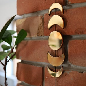 Moon Phases Wall Hanging, Moon Wall Decor, Mirror, Gold, witchy