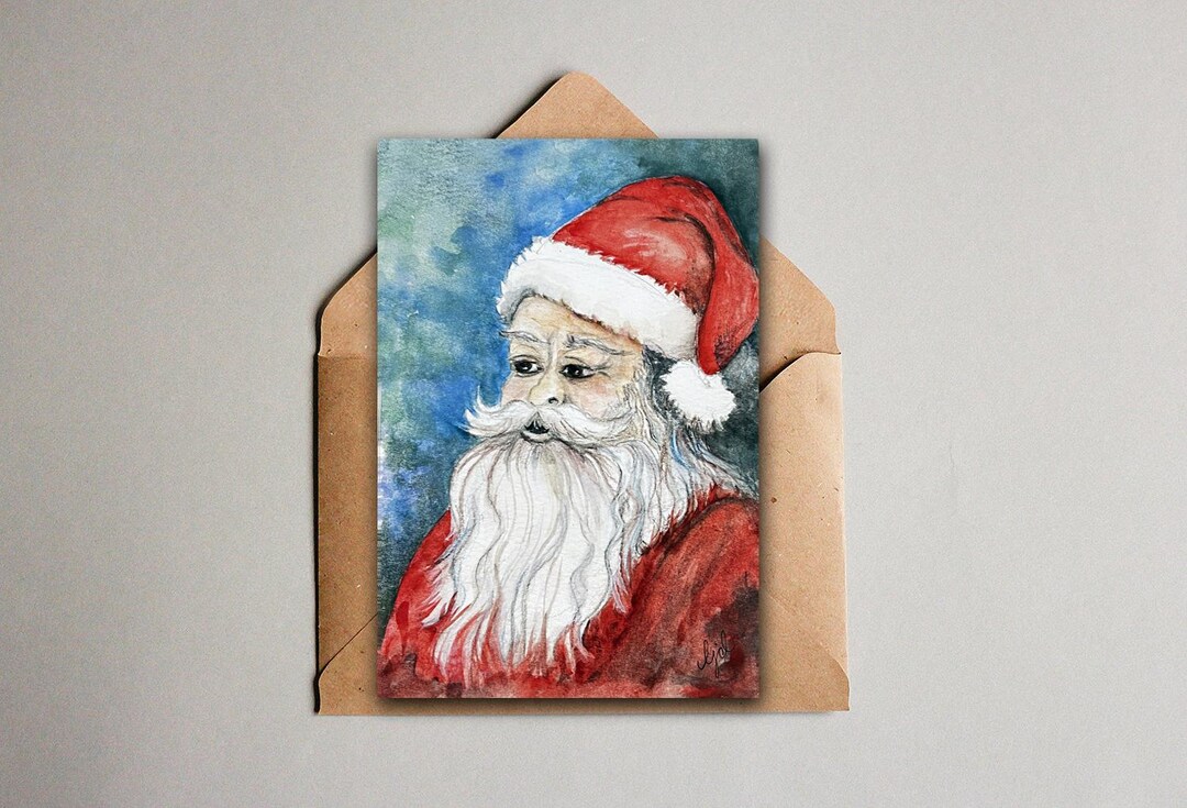 Santa: Handmade Holiday Notecards, Blank Inside, Kraft Brown Envelopes ...