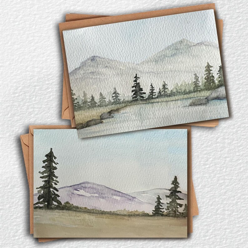 Misty Mountains Notecards | Blank Inside | Watercolor Landscape - Etsy
