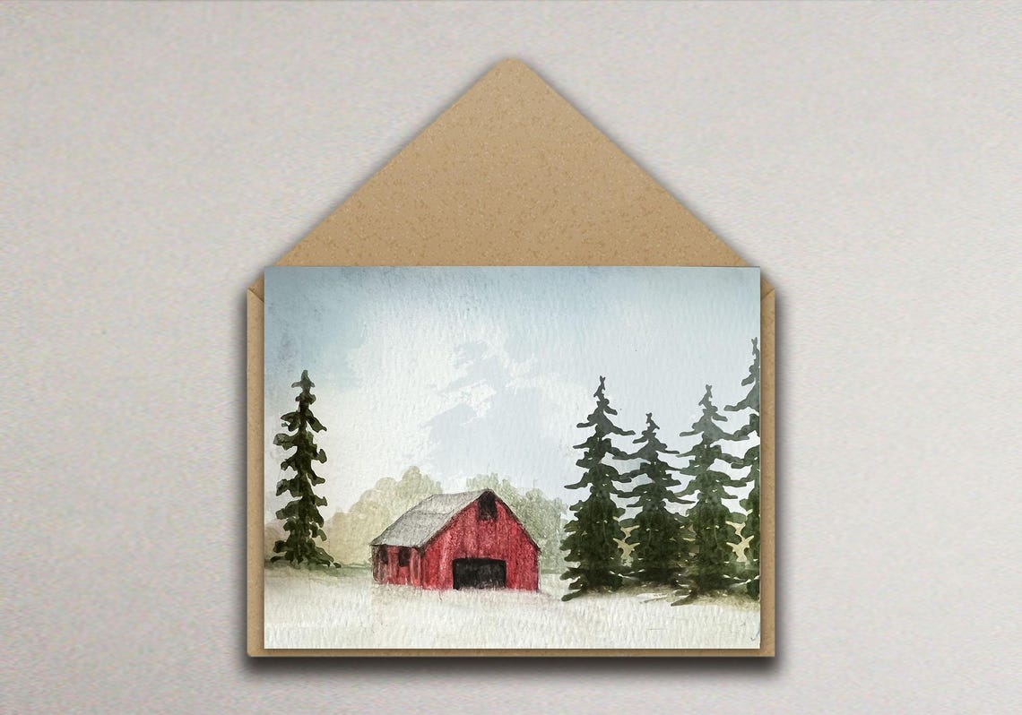 Snowy Winter Barn Landscape Notecards Blank Inside - Etsy