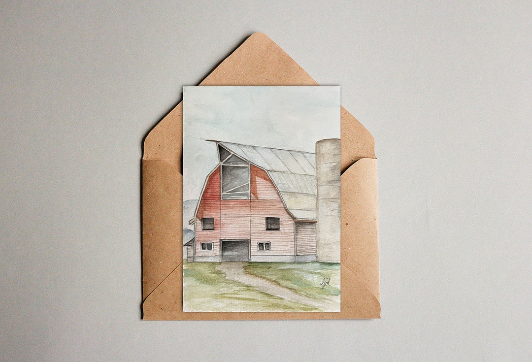 Notecards | Red Barn With Silo | Farm | Blank Inside | 8 Set - Etsy