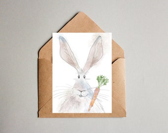 Easter Greeting Card | Notecard | Bunny | Rabbit | Carrot | Watercolor Cards | Blank Inside