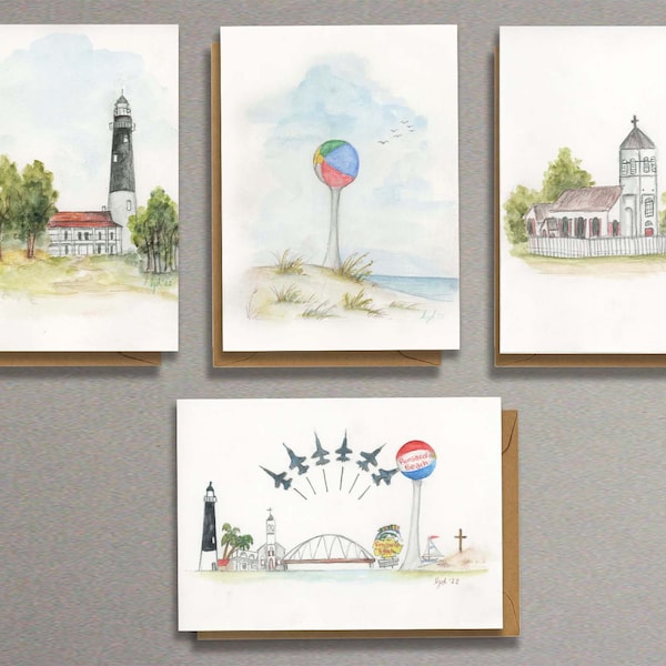 Pensacola Landmarks Watercolor Notecards (set of 8) | Blank Inside | Greeting Card | Thank You
