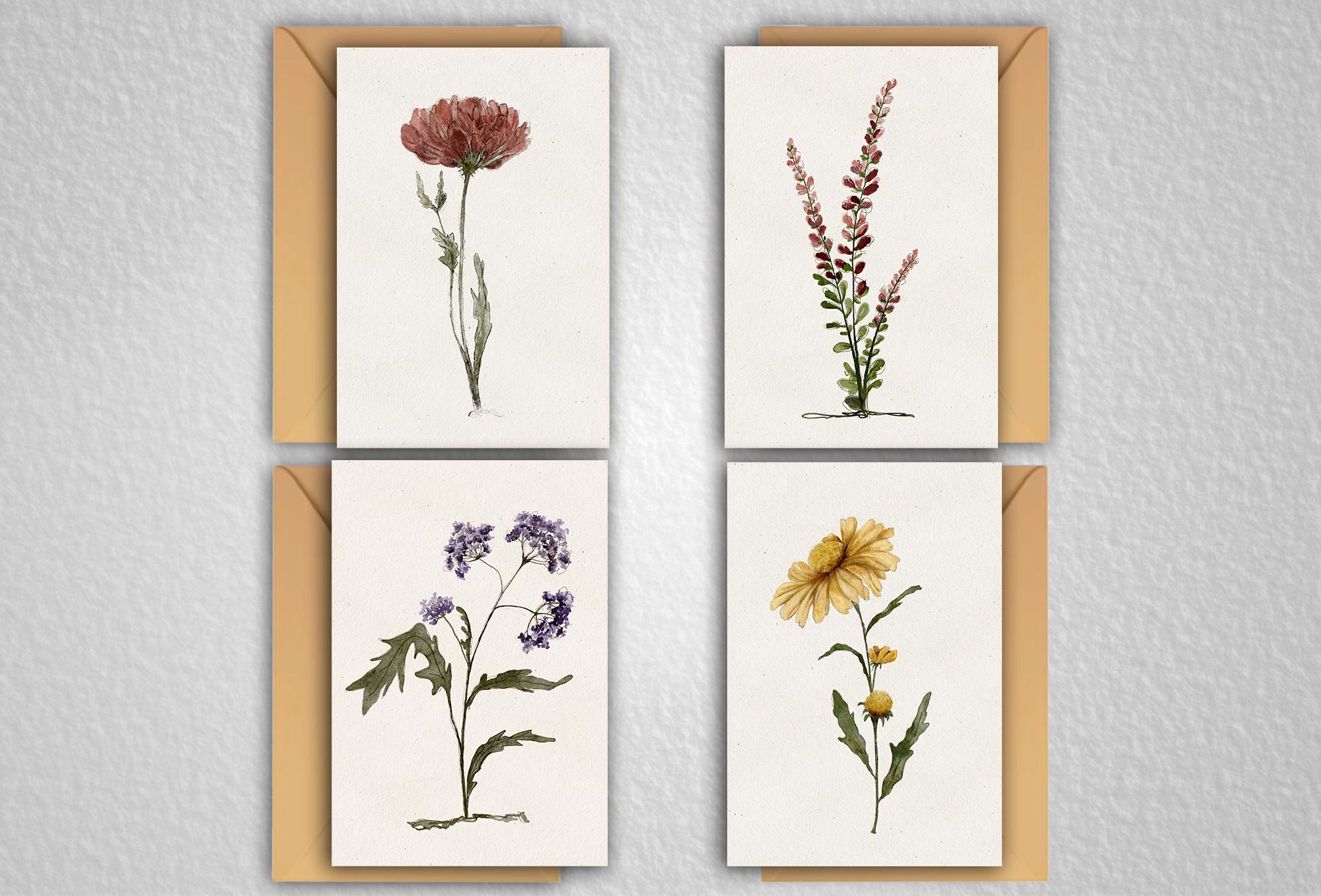 Hand-painted Vintage Inspired Flowers Notecards - Set of 8 - Blank ...