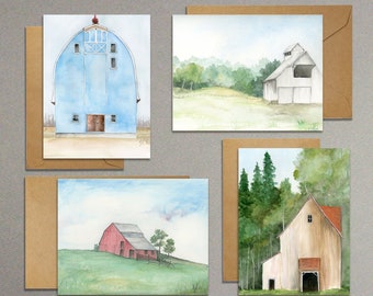 Watercolor Barn Notecards | Blank Inside | Original Art | Greeting Card | Farm