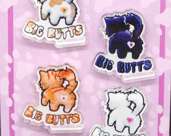 I love Big Butts Pin Set - Cat Pin Set, Acrylic Pin, Black Cat Pin, Tabby Cat Pin, White Cat Pin, Calico Cat Pin. Acrylic Pin, Cat butt