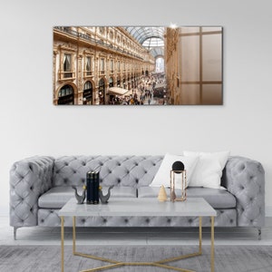 Gallery Vittorio Emanuele Ii In Italy - Tempered Glass Print, Yellow Wall Art, Home Decor, Glass Wall Art, Housewarming Gift, World