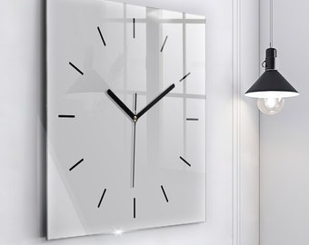 Reloj de cristal gris claro, reloj minimalista gris claro, reloj de pared de color sólido, reloj personalizado, números o líneas